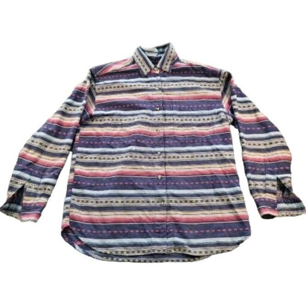 Vintage 90s Company‎ Button Up Shirt Women Sz M Southwestern Striped Colorblock